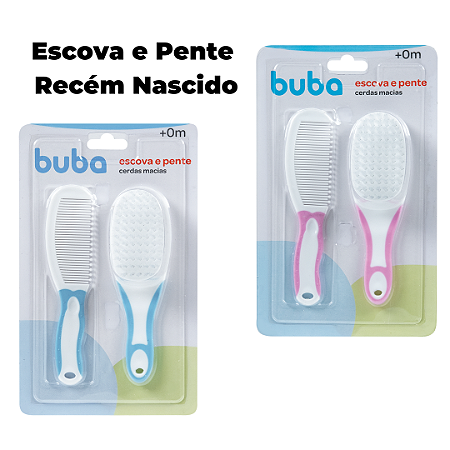 Kit Escova e Pente Bebê Infantil Cerdas Macias Buba