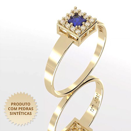 Anel  de Formatura Cravejado com Zircônia Azul e Zircônias Brancas