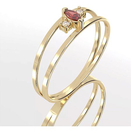 Anel de Formatura Cravejado com Rubi e Brilhantes