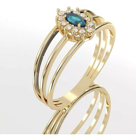 Anel Feminino Cravejado com Esmeralda e Brilhantes