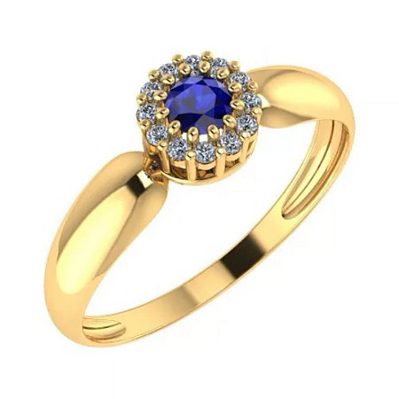 Anel de Formatura Luxo Cravejado com Safira e Brilhantes