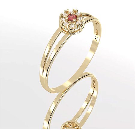 Anel de Formatura Star Cravejado com Rubi e Brilhantes