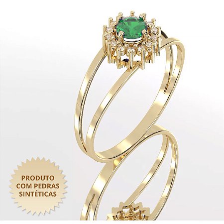 Anel  de Formatura Precious Cravejado com Zircônia Verde e Zircônias Brancas