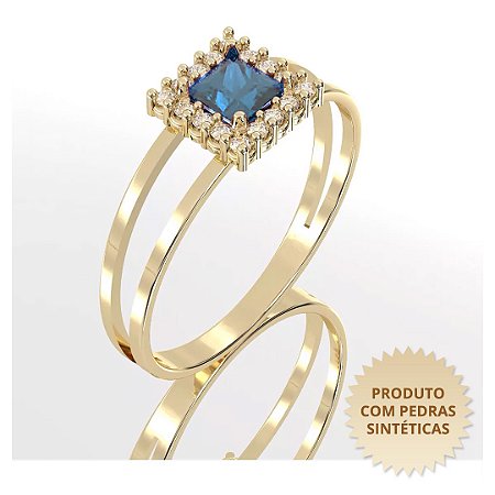 Anel Feminino Sterom Cravejado com Zircônia Azul e Zircônias Brancas