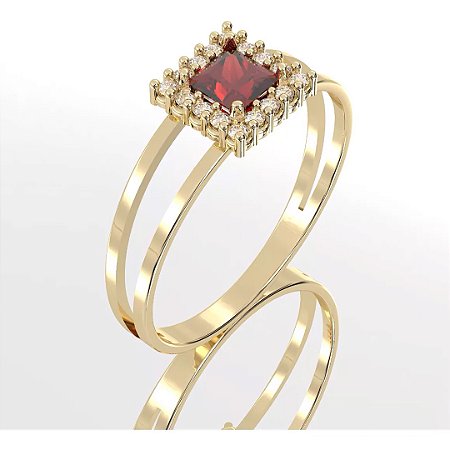 Anel de Formatura Moon Cravejado com Rubi e Brilhantes