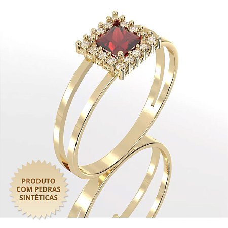 Anel de Formatura Moon Cravejado com Zircônia Vermelha e Zircônias Brancas