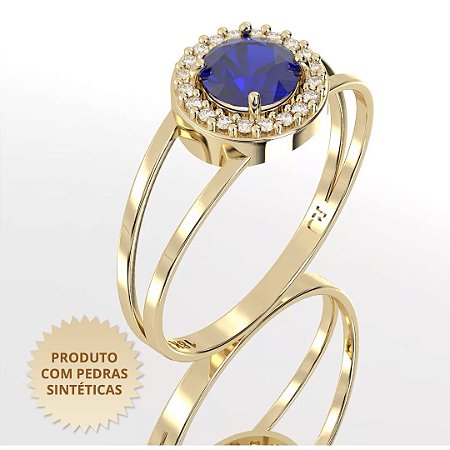 Anel de Formatura Mimo Cravejado com Zircônia Azul e Zircônias Brancas