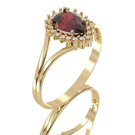 Anel Feminino Red Cravejado com Rubi e Brilhantes