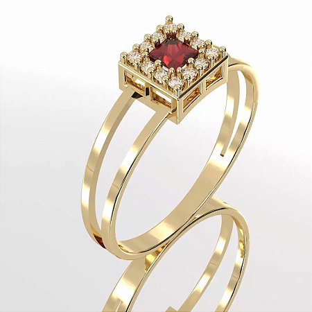 Anel de Formatura Spring Cravejado com Rubi e Brilhantes