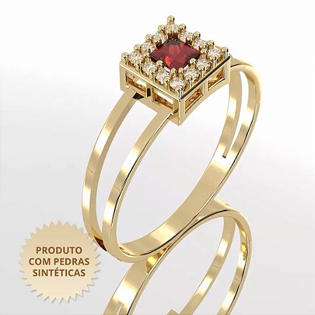 Anel de Formatura Spring Cravejado com Zircônia Vermelha e Zircônias Brancas