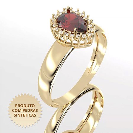 Anel de Formatura Kiss Cravejado com Zircônia Vermelha e Zircônias Brancas