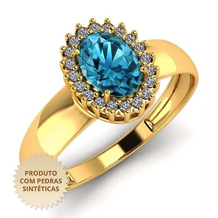 Anel Feminino Joy Cravejado com Zircônia Azul e Zircônias Brancas