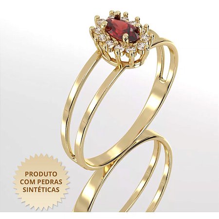 Anel Wonderful Cravejado com Zircônia Vermelha e Zircônias Brancas