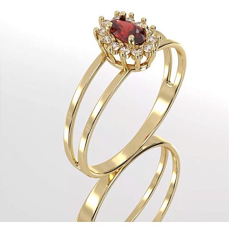 Anel Wonderful Cravejado com Rubi e Brilhantes