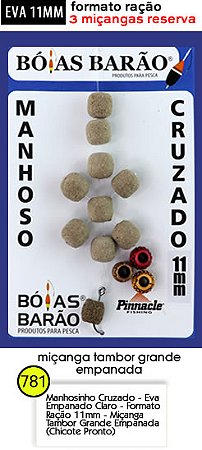 MANHOSINHO CRUZADO - EVA EMPANADO CLARO - FORMATO RAÇÃO -  11MM - MIÇANGA TAMBOR GRANDE EMPANADA  (CHICOTE PRONTO)