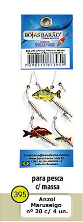ANZOL P/PESCA C/MASSA MARUSEIGO N°20 C/4 UNIDADES