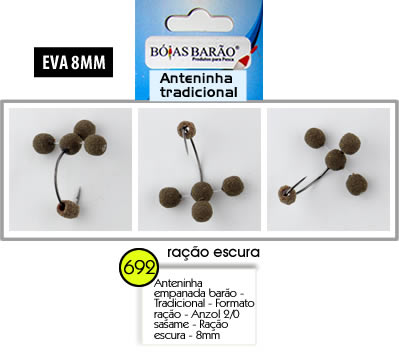 ANTENINHA EMPANADA BARÃO - TRADICIONAL - FORMATO RAÇÃO -  ANZOL 2/0 SASAME - RAÇÃO ESCURA - 8MM