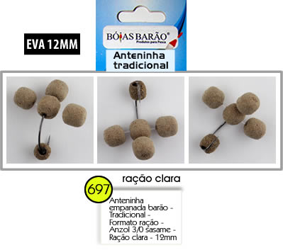 ANTENINHA EMPANADA BARÃO - TRADICIONAL - FORMATO RAÇÃO -  ANZOL 3/0 SASAME - RAÇÃO CLARA - 12MM