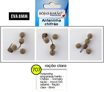 ANTENINHA EMPANADA BARÃO - CHIFRÃO - FORMATO RAÇÃO -  ANZOL 2/0 SASAME - RAÇÃO CLARA - 8MM