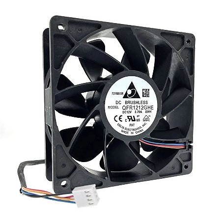 Original Delta High Speed Mining Ventilador, Bitcoin GPU Miner, rolamento de esferas duplo, PWM 4P, DC 12V, 6000RPM, 120x120x38mm, QFR1212GHE