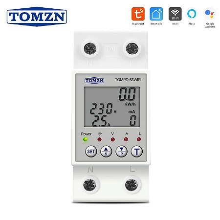 Smart Life Tuya Wi-Fi Disjuntor, Reclosable, Medidor de Energia, Metering Timer, Tensão Current Proteção Vazamento, 63A, 110V, 220V