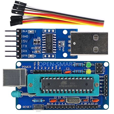Placa de desenvolvimento OPEN-SMART, DIY ATmega328P, Módulo CH340, Cabo USB para TTL Programador, compatível para Arduino
