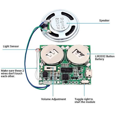 DIY Light Sensor Sound Module com Micro USB, Chip de som gravável, Memória de 8m, Speaker Talking, Music Player Programável