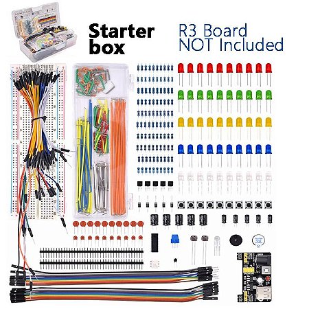 DIY Electronic Project Starter Kit com caixa, Arduino UNO R3, Conjunto de Componentes Eletrônicos, Breadboard, 830 Tie Points
