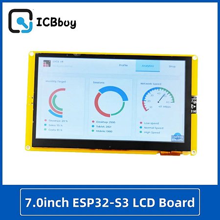 ESP32-S3 Tela de exibição inteligente, RGB, LCD, Módulo TFT, HMI, 8M, PSRAM, 16M, Flash, Arduino, GL, WiFi, Bluetooth, 7 ", 800x480
