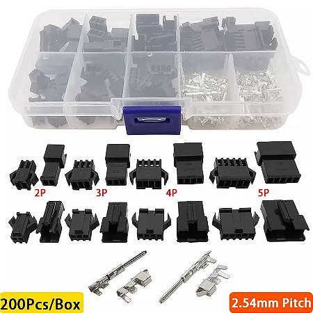 200 pcs/box 2.54mm passo jst sm/dupont jumper fio conector kit 2/3/4/5pin macho/fêmea habitação pino encabeçamento friso terminal adaptador