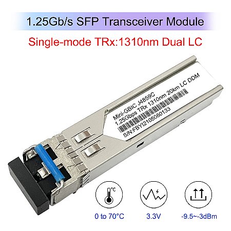 Módulo ótico compatível do transceptor de Aruba, J4859D, SFP, 1000BASE-LX, 1310nm, 20km, duplex do DOM, LC, SMF, J4859C, J4859A, J4859B