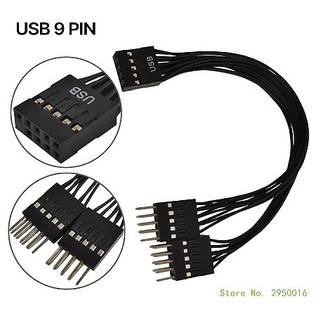 Adaptador de Extensão USB 2.0 Hub, 9Pin Cabeçalho, USB 2.0, Feminino para 2 Masculino Splitter, Conversor, Mainboard