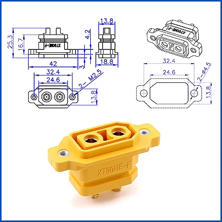 Conector de carregamento de bateria de lítio 30A XT90NE