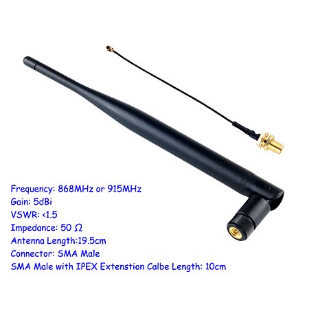 Antena Omni-Direcional com Cabo de Extensão IPEX para LoRaWAN – 4 Peças, 868MHz/915MHz, 5dBi, Conector SMA