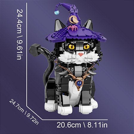 Blocos de construção de gato mágico, modelo moc, montagem técnica criativa, tijolos, brinquedos educativos