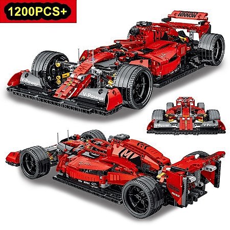 Carro de Corrida F1 Vermelho – Blocos de Montar Tipo MOC, Modelo Esportivo de Alta Velocidade
