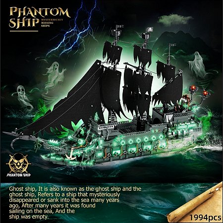 Navio Pirata Fantasma – Blocos de Montar Estilo Piratas do Caribe, Veleiro Modelo MOC, Brinquedo Criativo para Crianças e Adultos