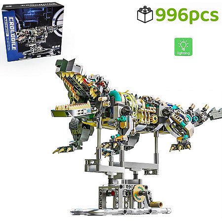 Crocodilo Mecânico – Blocos de Montar Criativos, Modelo de Animal Anfíbio, Brinquedo Educativo de Montagem