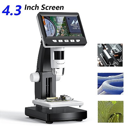 Microscópio Digital LCD 1000x – Tela de 4.3", 1080p, 8 LEDs, USB, Ideal para Moedas, Solda e Inspeções de Precisão