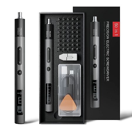 Chave de Fenda Elétrica de Precisão 50 em 1 – Torque Ajustável em 3 Velocidades, Bits Magnéticos Phillips/Torx, Ideal para iPhone, Notebook, Relógios e PCs