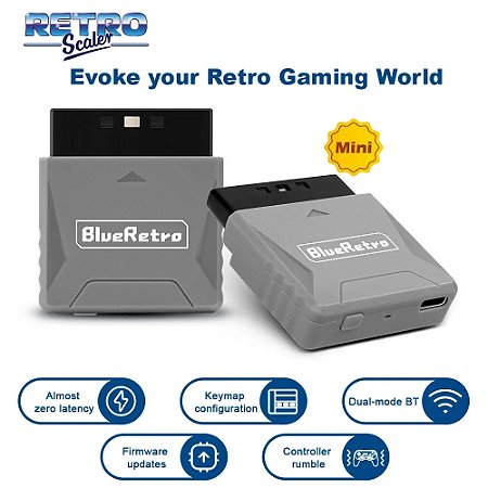 Adaptador RetroScaler Mini BlueRetro – Receptor Sem Fio para PS1/PS One/PS2, Compatível com Controles 8BitDo, PS4, PS5 e Xbox Series X