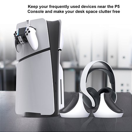Suporte de Controle e Headset para PS5 – Gancho de Parede 2 em 1, Compatível com PS5 Slim (Digital/Drive), Kit com 2 Peças