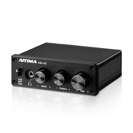 Aiyima DAC-A2 HiFi – DAC USB com Amplificador de Fone, Saída Óptica e Coaxial, Ideal para Jogos, Alto-Falantes Ativos e Sistemas de Áudio Estéreo