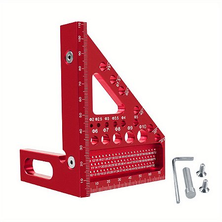 Esquadro Transferidor de Alumínio para Carpintaria – Régua Triangular com Pinos Marcadores, Miter Angler Scriber para Medição e Marcação Precisas