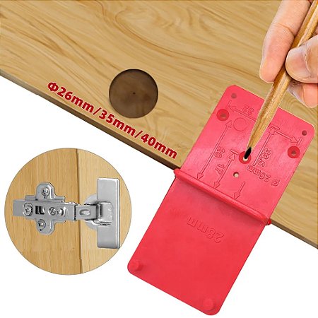 Gabarito de Furação para Dobradiça – Guia de Perfuração 26/35/40mm, Localizador de Posição para Instalação em Portas de Armário e Projetos de Carpintaria