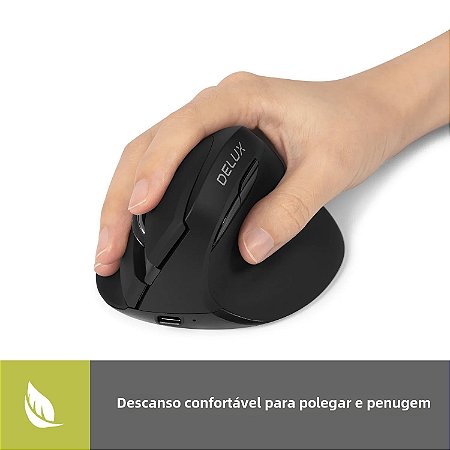 Delux M618 Mini Mouse Sem Fio Ergonômico Vertical – Recarregável, Click Silencioso, Conexão Multi-Dispositivo, Ideal para Pequenos Usuários
