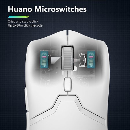 Mouse Gamer Delux M800 Branco – Sem Fio e Com Fio, Sensor PAW3395, RGB, Ergonômico, Recarregável via USB-C, Programável para Windows e Mac