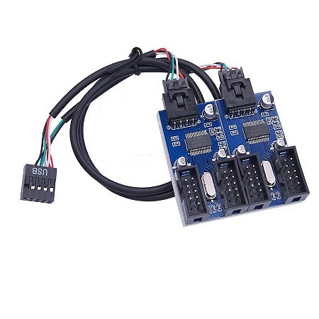 Divisor USB 9 Pin para Placa-Mãe – Adaptador de Extensão 1 para 2 ou 1 para 4, Interface Fêmea, Cabeçalho USB Hub