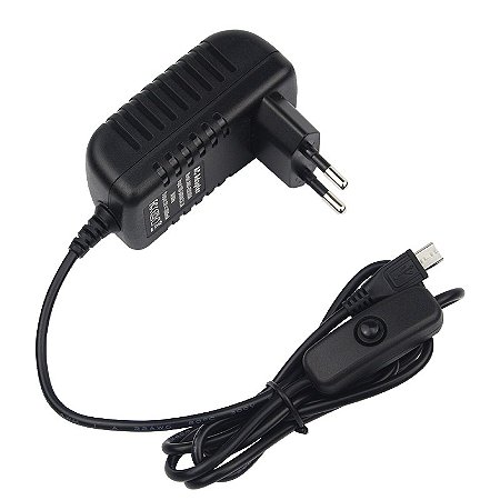Fonte de Alimentação 5V 3A com Botão Interruptor – Adaptador com Micro USB para Raspberry Pi, Orange Pi Zero 2 W, 3 LTS