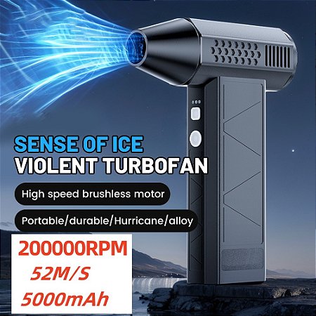 Ventilador Turbo Jet Mini de Alta Velocidade 200.000 RPM, Motor Sem Escova, Ventilador Portátil de Ar Elétrico para Secagem de Carro e Uso Geral